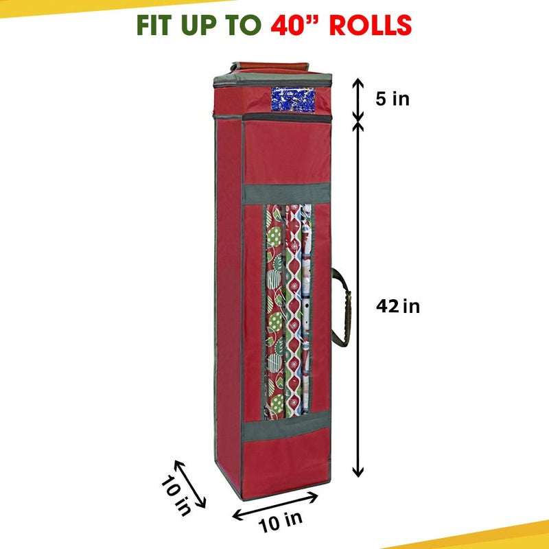 ProPik Wrapping Paper Storage Bag with Pocket and Handles Including Hanging Loop Heavy Duty Material with Clear Window 47 x 10 x 10 Inch Fits 40 Inch Long Rolls (Red  1 Count) - Image 3
